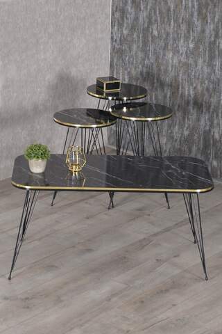 Black Wire Double Gold Coffee Table Set Square