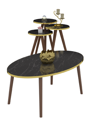 Wooden Gold Zigon Centre Coffee Table Set Ellipse