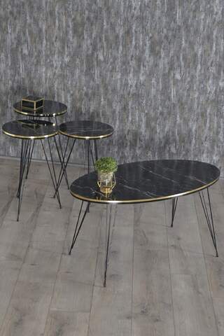 Black Wire Double Gold Coffee Table Set Ellipse