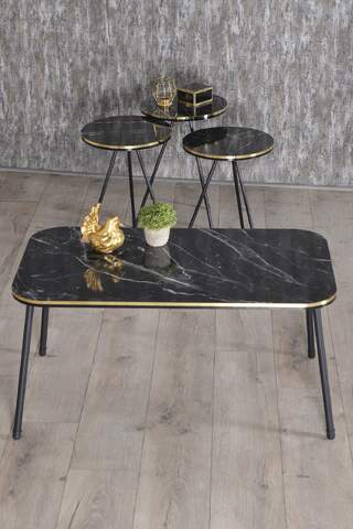 Black Metal Double Gold Coffee Table Set Square