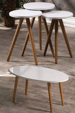 Ellipse Wooden Zigon Centre Coffee Table Set