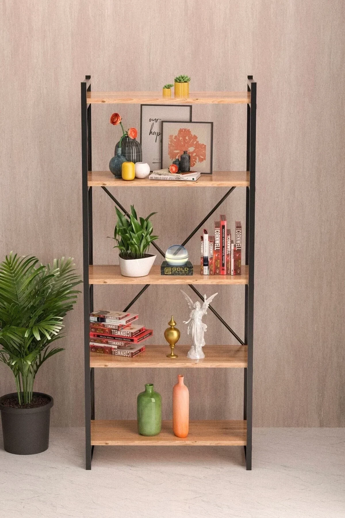 5 Shelf Bookcase — Walnut