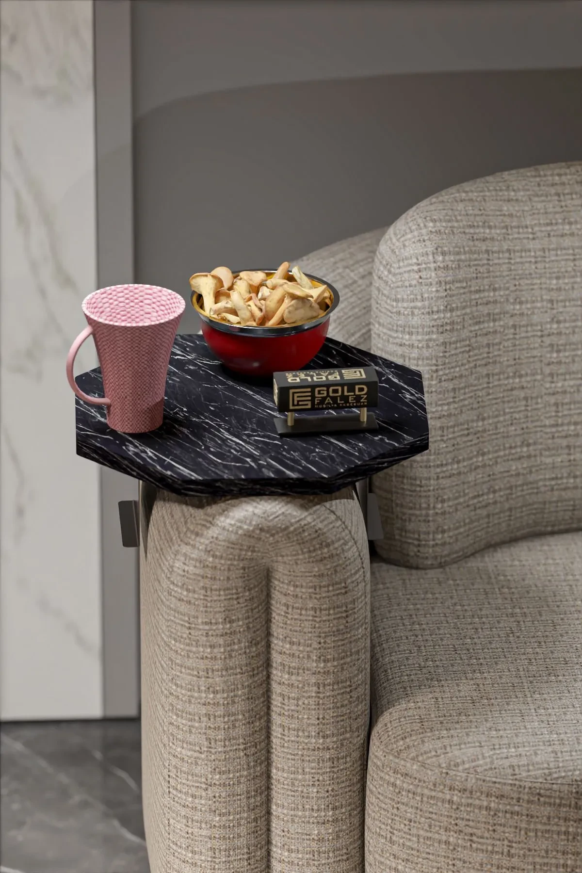 Dekoratif İkili (2 Adet) Yan Sehpa Sekizgen - 34 çap x 10 cm - Farklı Açı