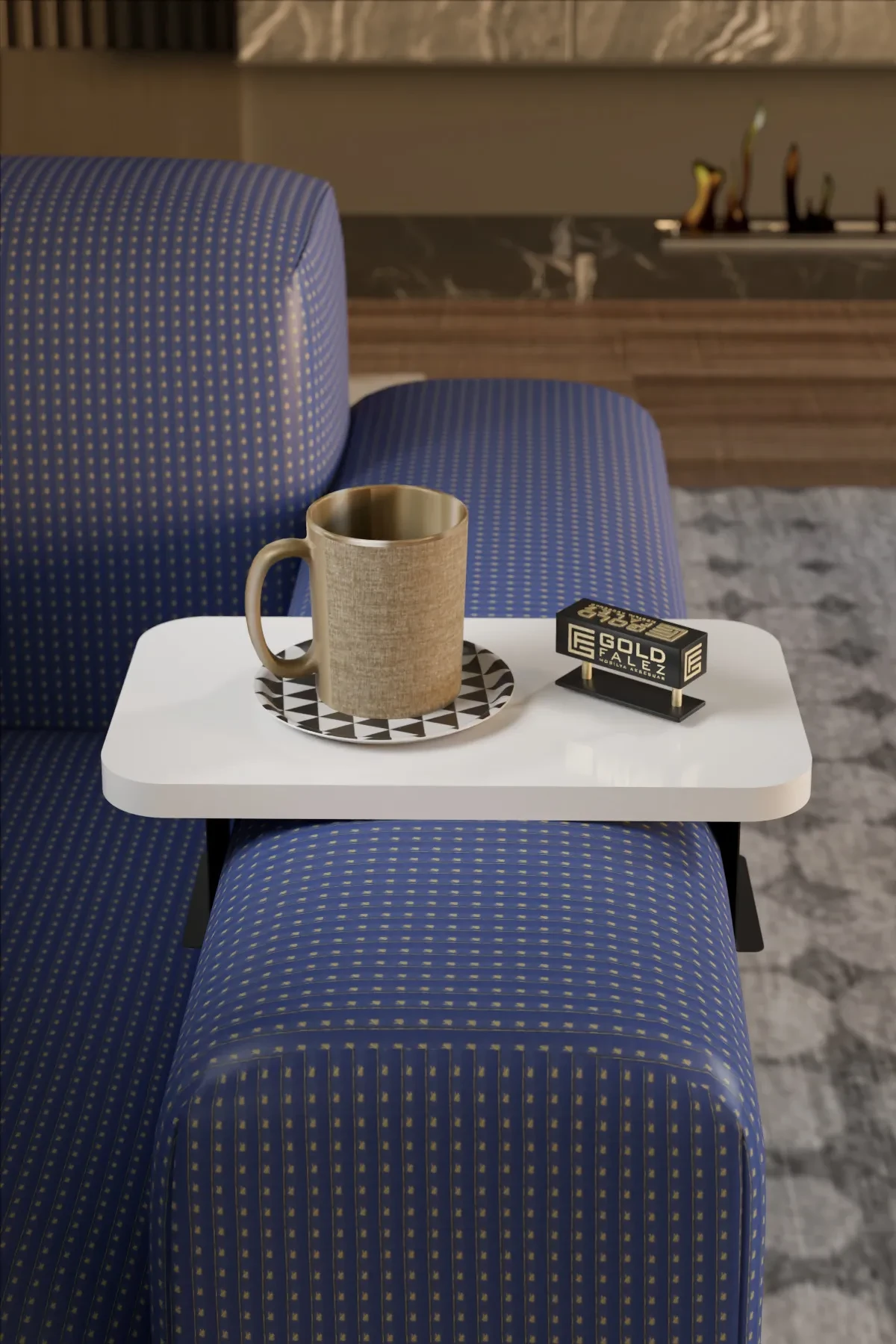 Dekoratif İkili (2 Adet) Yan Sehpa Dikdörtgen - 10 cm - Farklı Açı