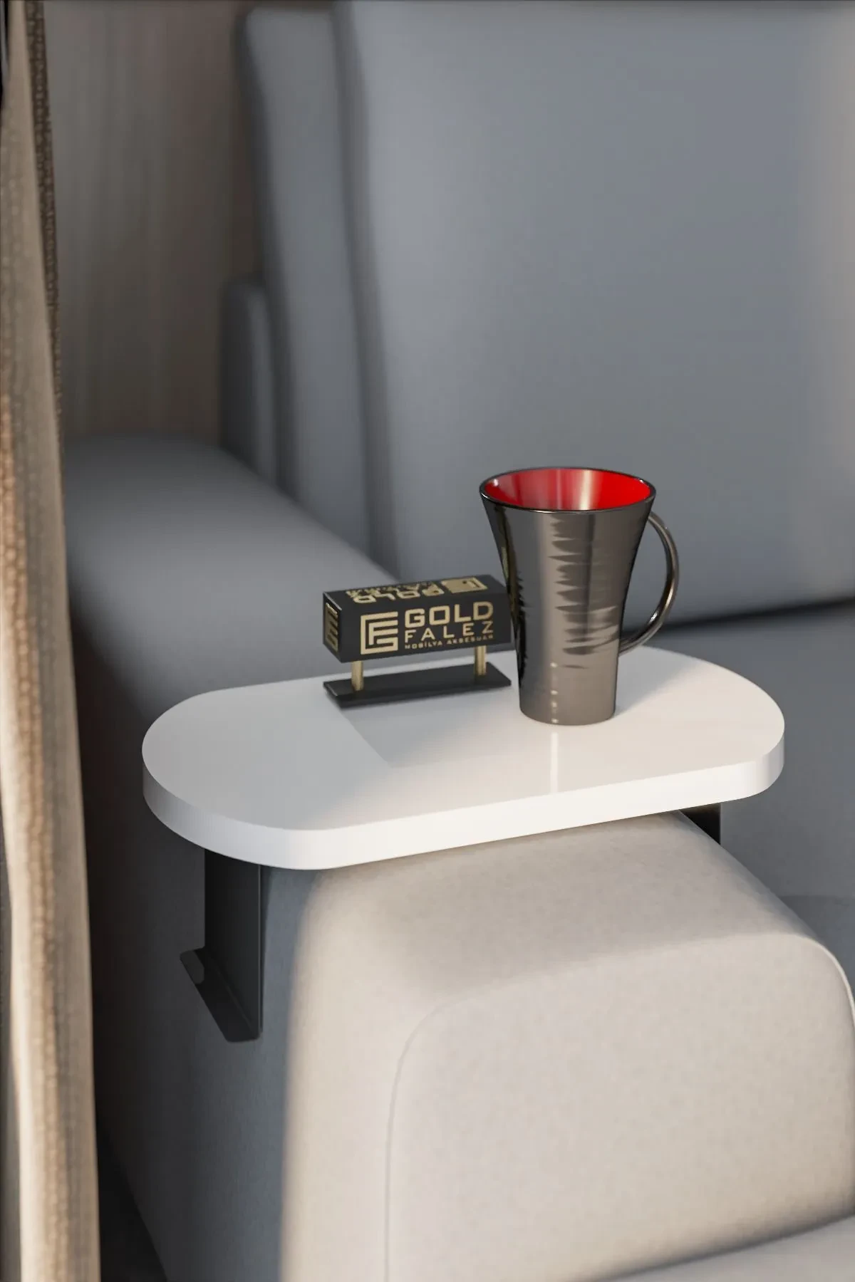 Dekoratif İkili (2 Adet) Yan Sehpa Oval - 10 cm - Detay