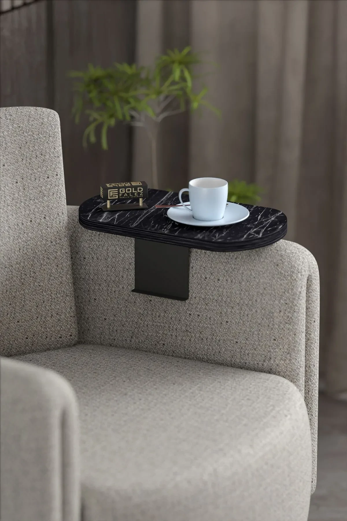 Dekoratif İkili (2 Adet) Yan Sehpa Oval - 10 cm - Detay