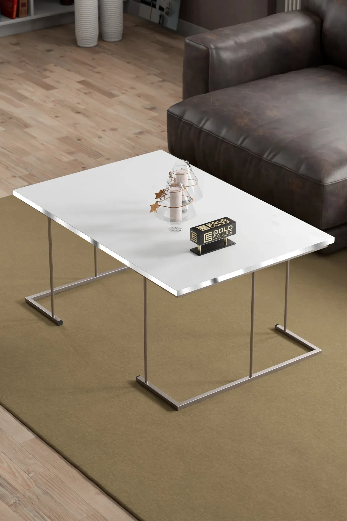 Solo Orta Sehpa Zigon Sehpa Gümüş Set - 41 cm - Detay