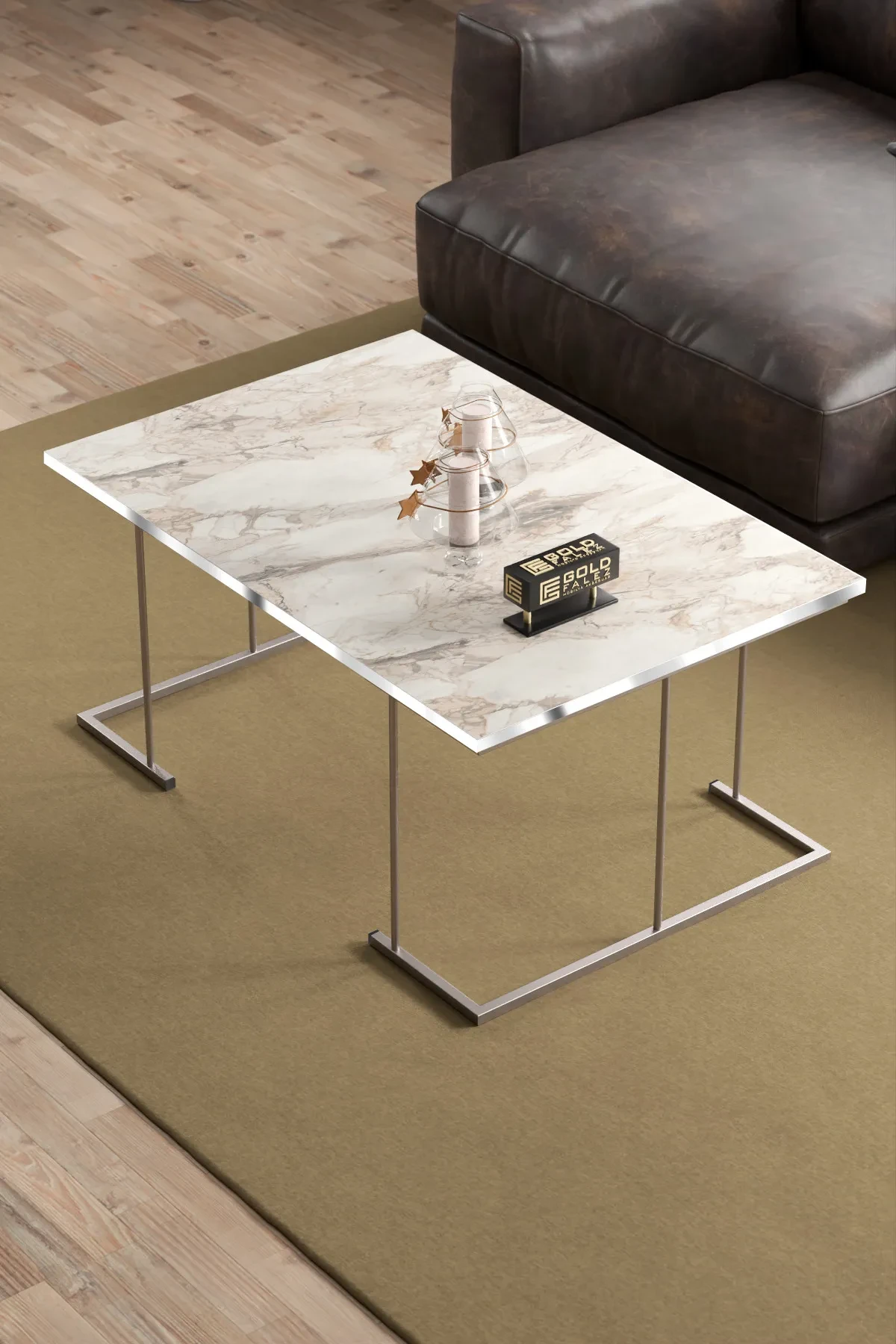 Solo Orta Sehpa Zigon Sehpa Gümüş Set - 41 cm - Detay