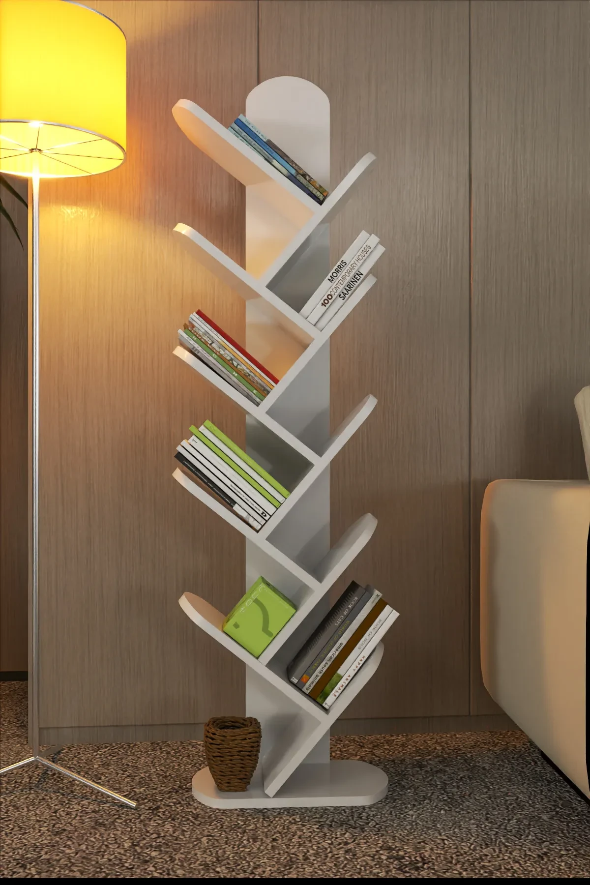 10 Shelves Decorative Compartment Bookcase — White