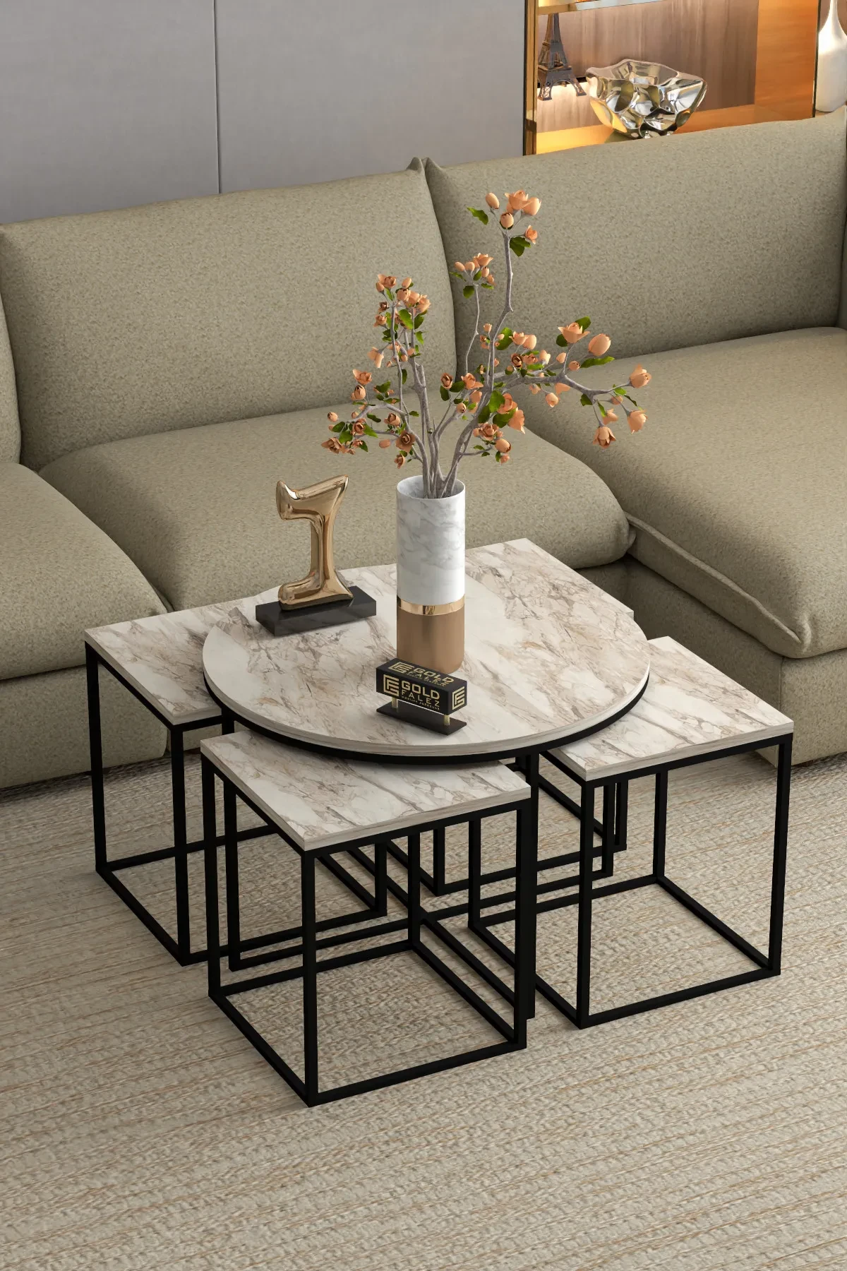 Oval Lux 5 Piece Center and Zigon Coffee Table Set — Efes