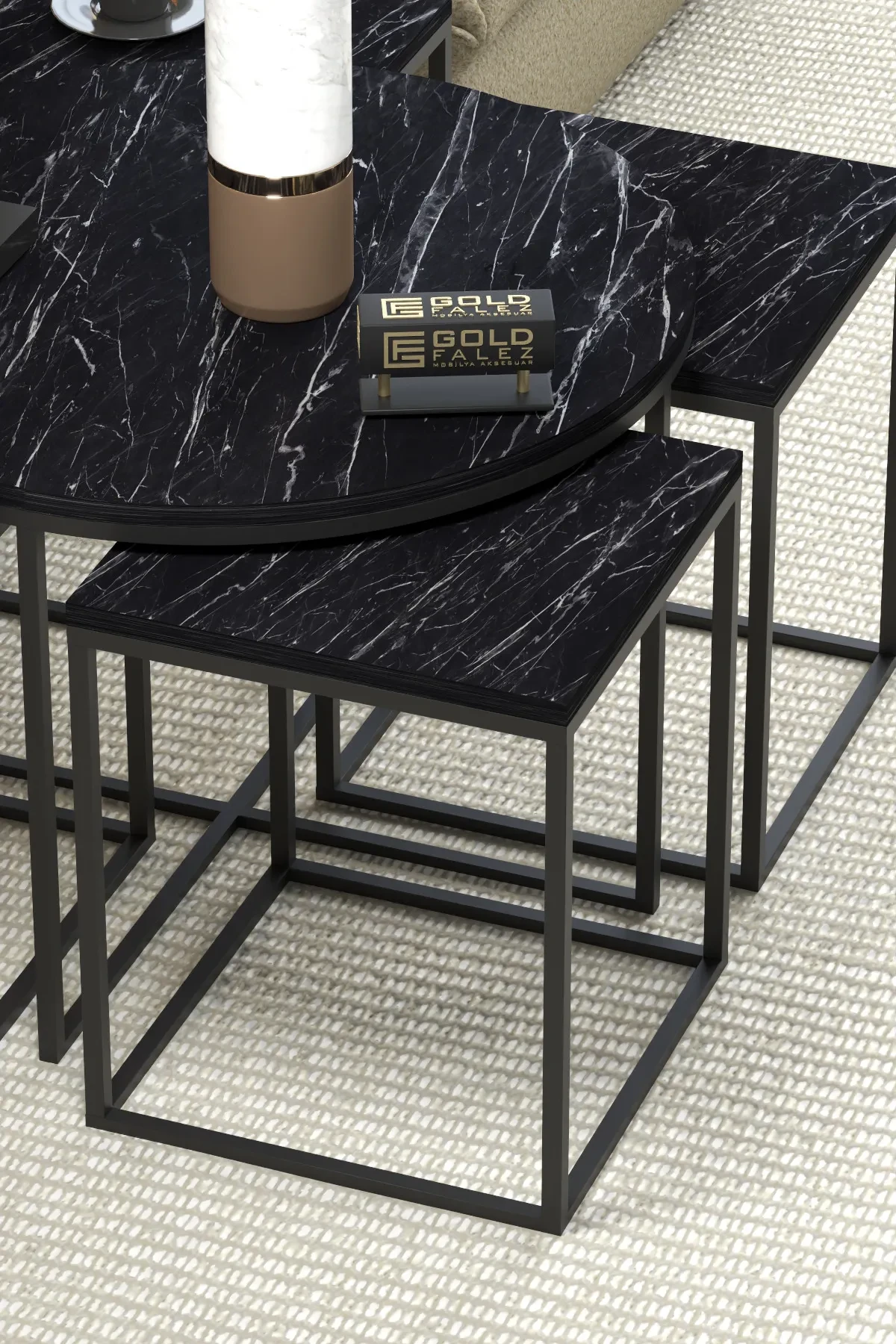 Oval Lux 5'li Orta ve Zigon Sehpa Seti - 70 çap x 42,5 cm - Detay