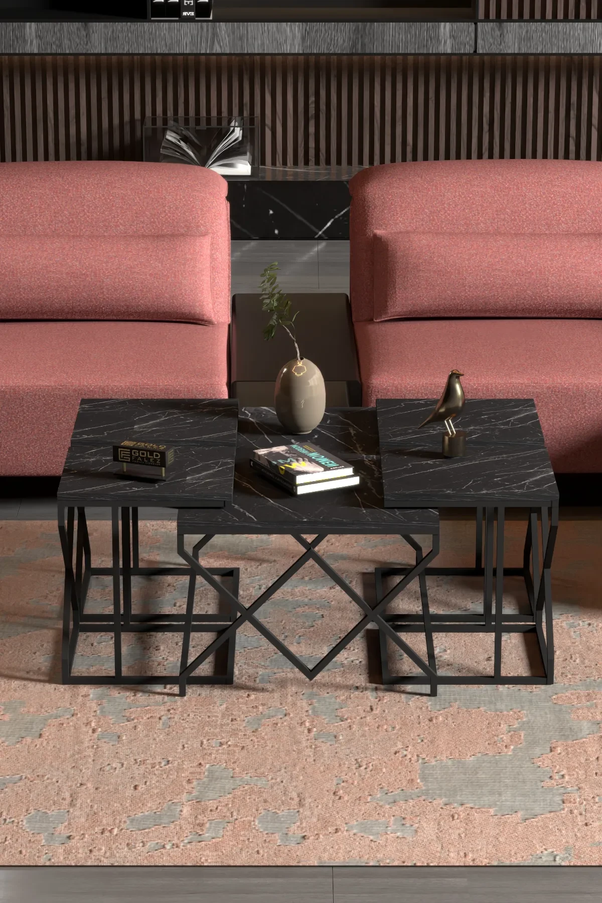 V Lux 5'li Orta ve Zigon Sehpa Seti - 49 cm - Detay