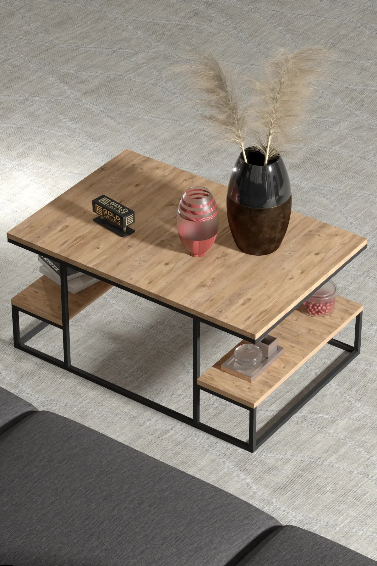 Delux Raflı Orta Sehpa - 47 cm - Farklı Açı