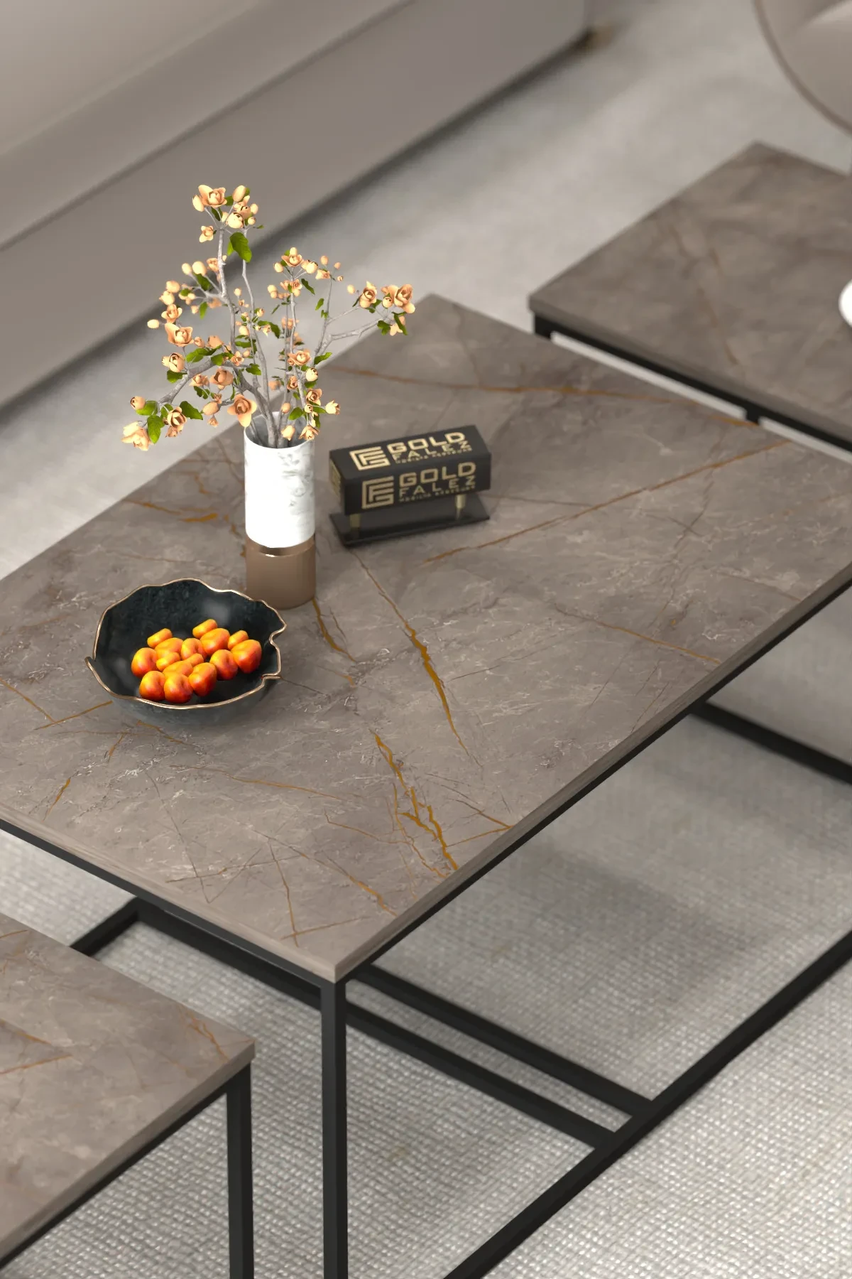 Flora Orta ve Zigon-Yan Sehpa Seti - 43 cm - Farklı Açı