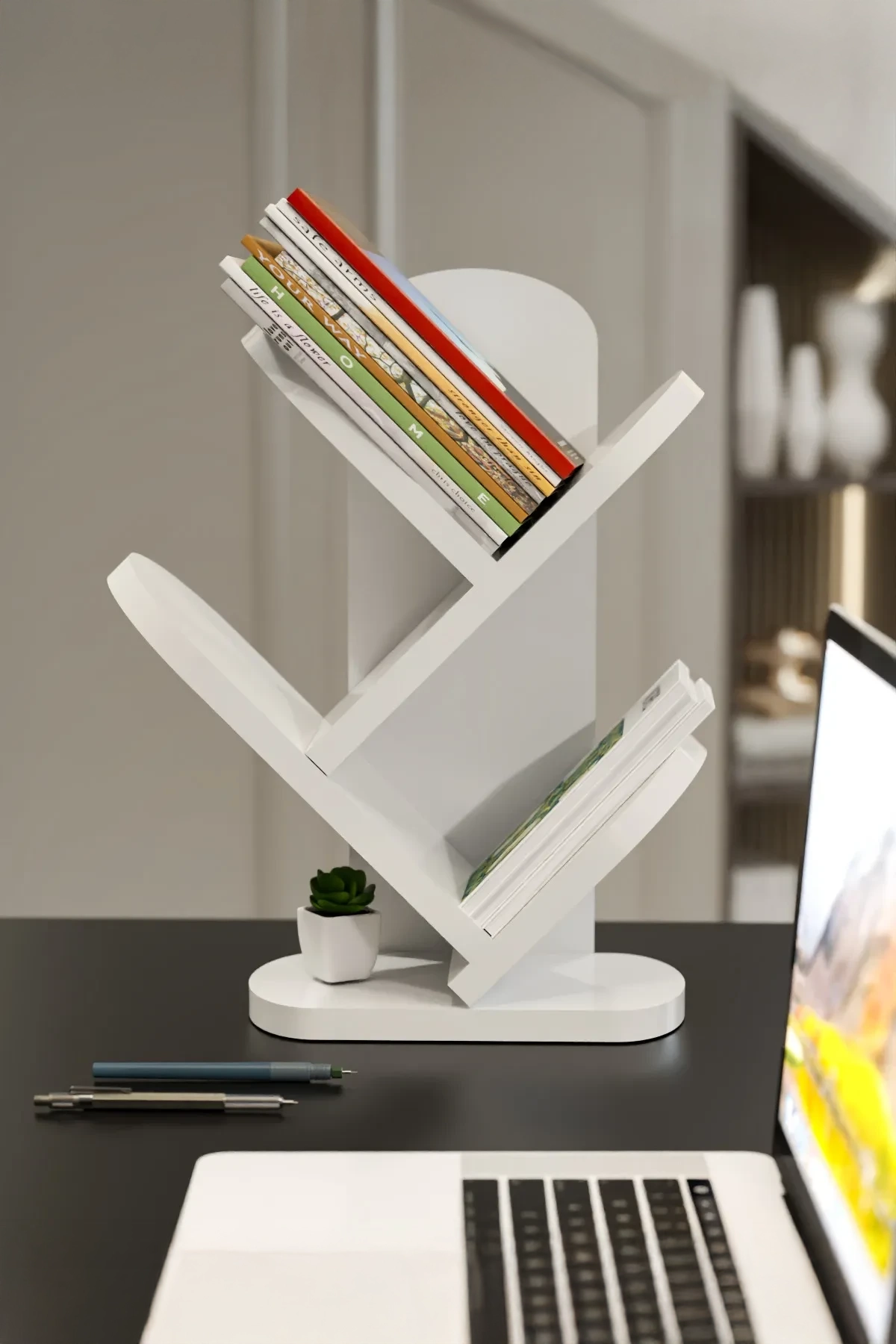 3 Shelf Desktop Bookcase — White