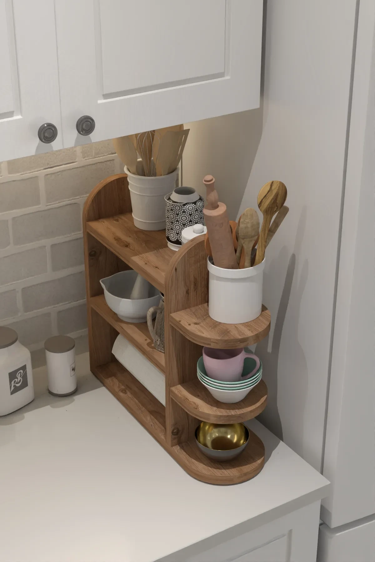 Peçetelikli Baharatlık Mutfak Rafı - 40 cm - Farklı Açı