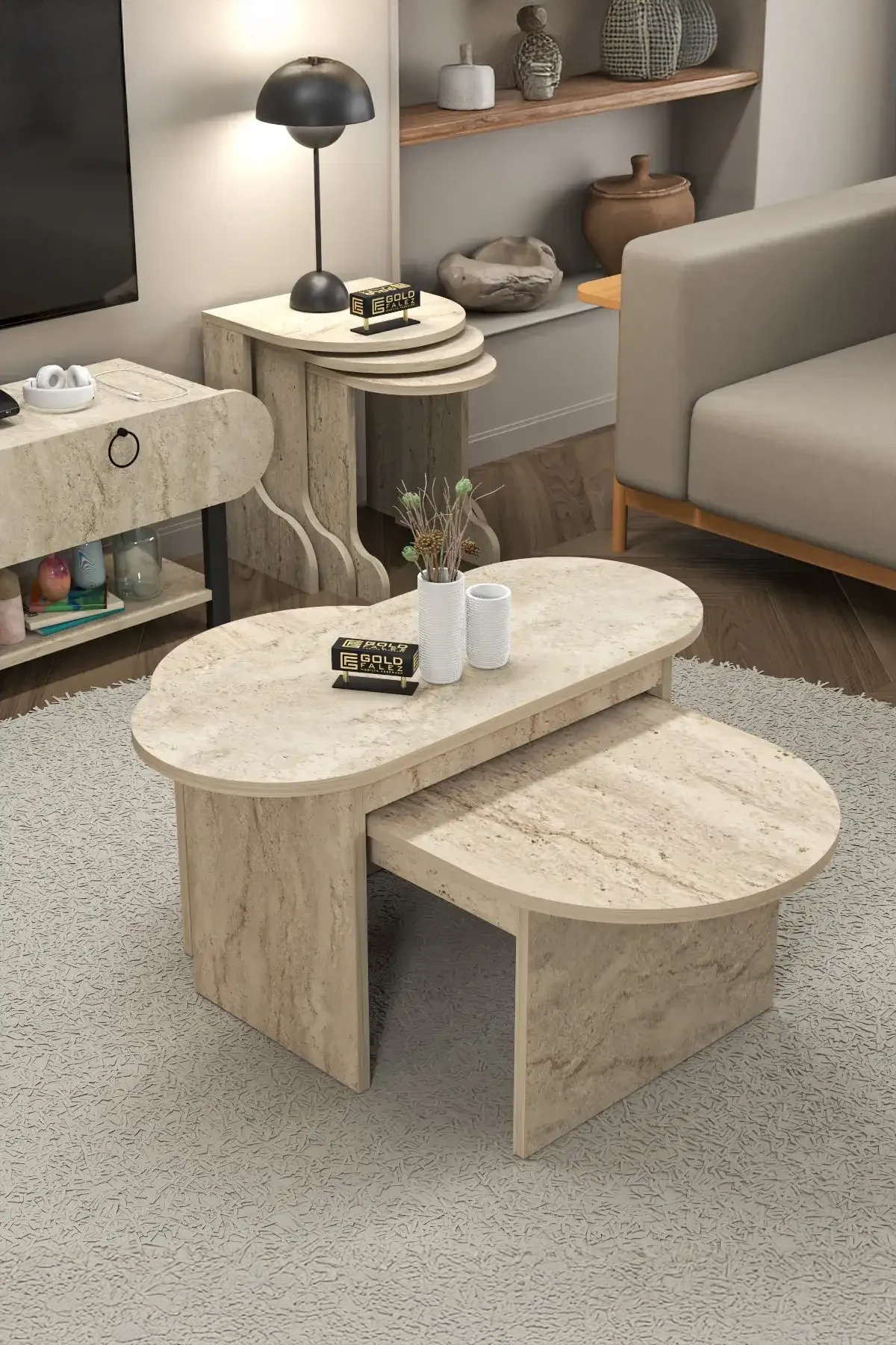 Setro 2 Piece Middle Coffee Table — Traverten