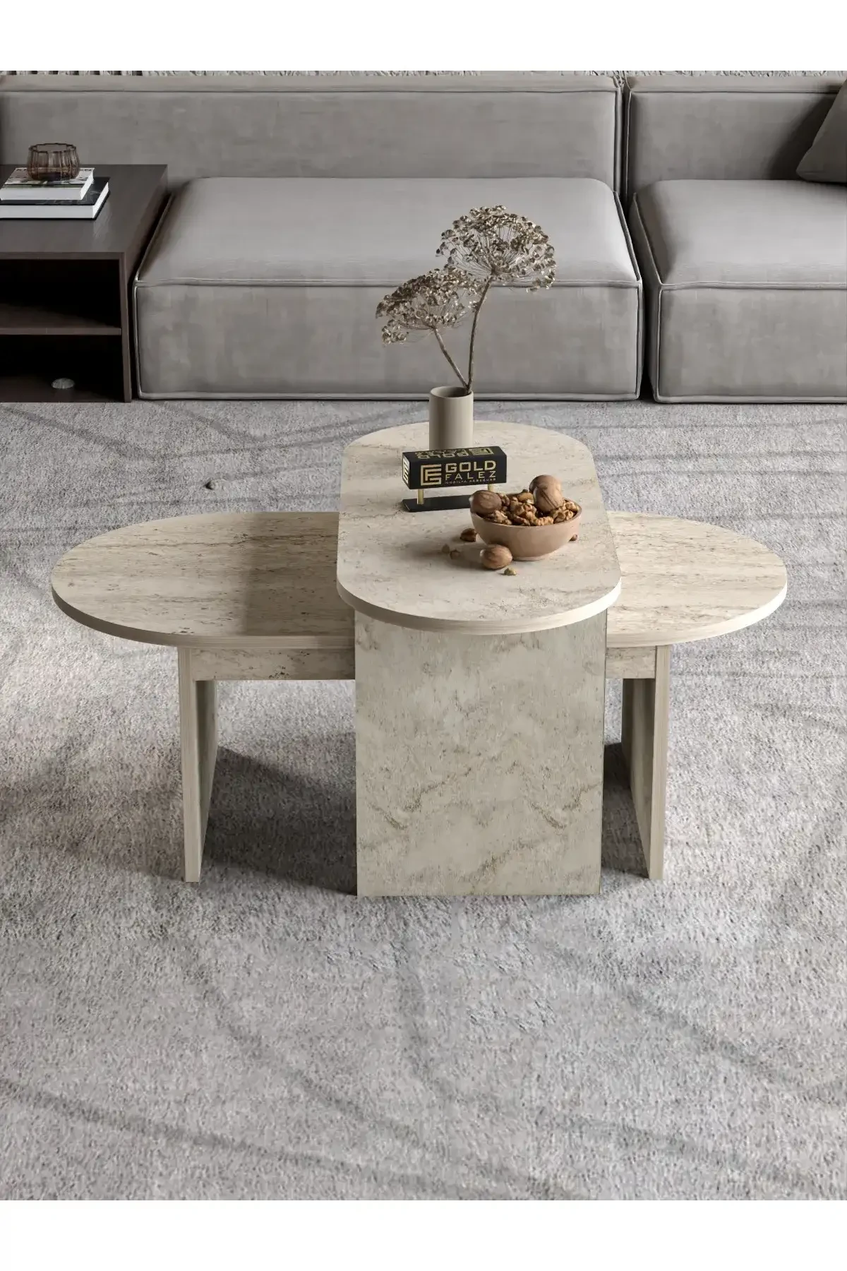 Setro 2 Piece Middle Coffee Table — Traverten