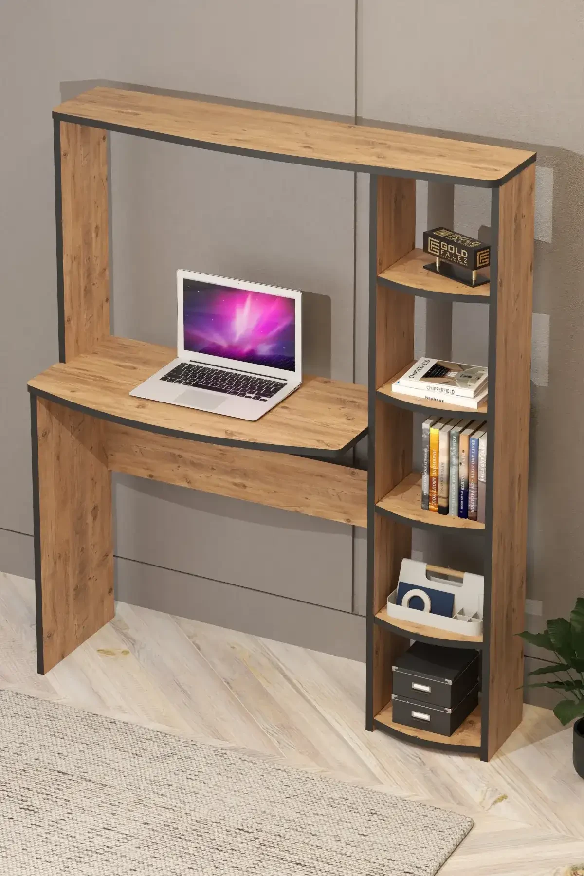 5 Raflı Kitaplıklı Çalışma Masası - 110x20x140 cm - Detay