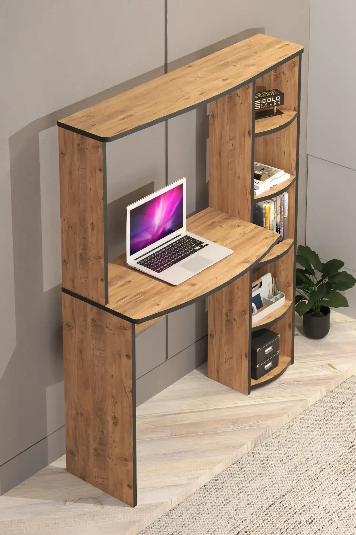 5 Raflı Kitaplıklı Çalışma Masası - 110x20x140 cm - Farklı Açı