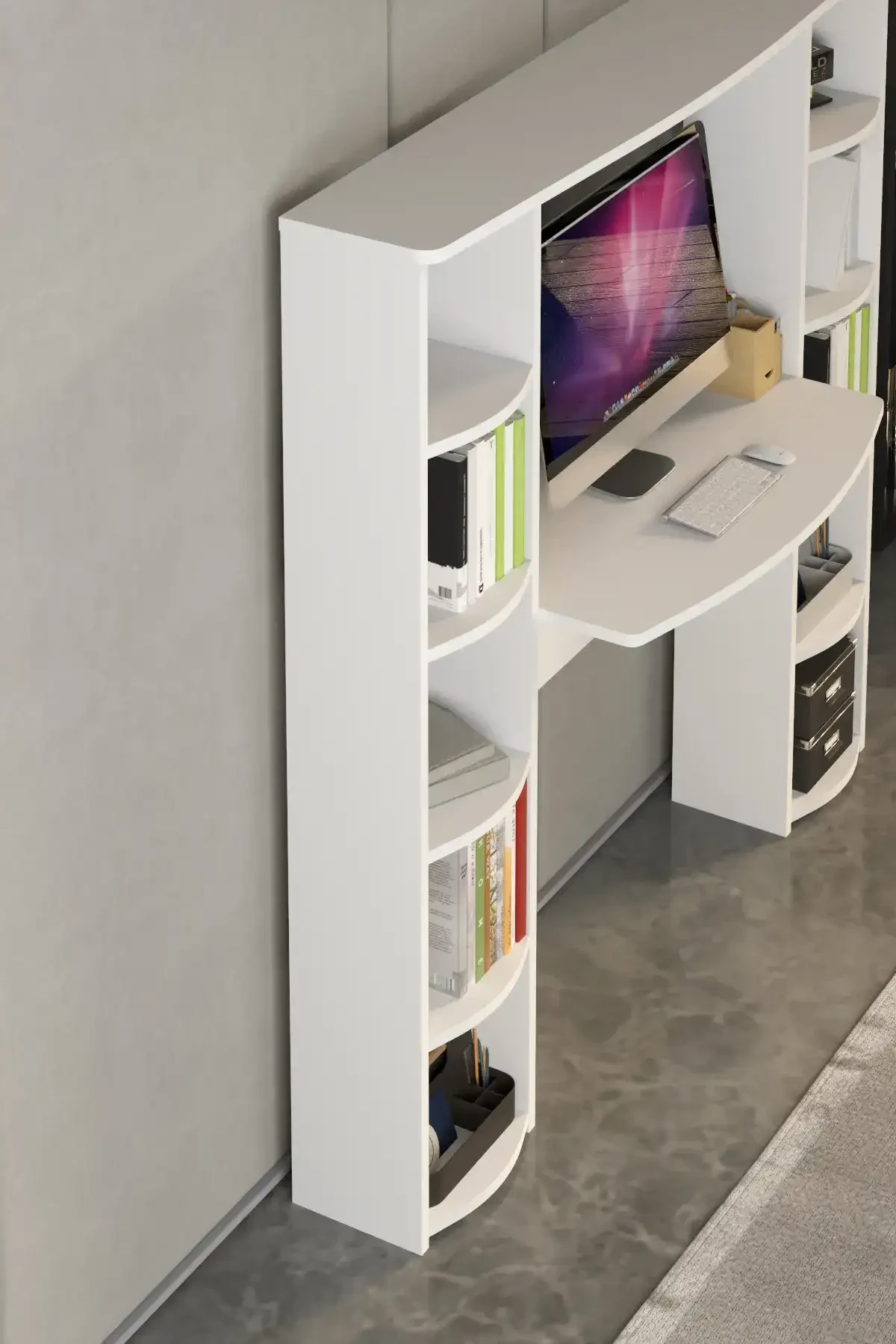 10 Raflı Kitaplıklı Çalışma Masası - 140x20x140 cm - Kullanım