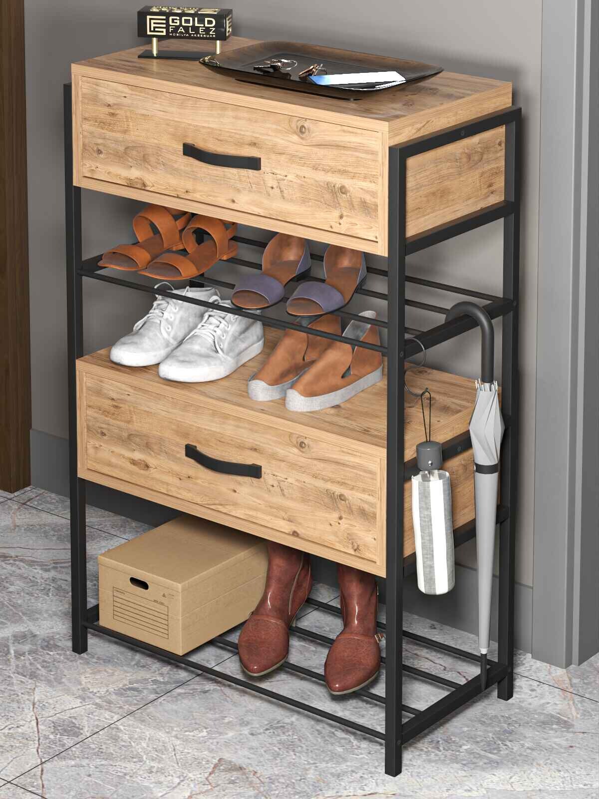 Wood-Metal 4 Shelf 2 Door Shoe Rack