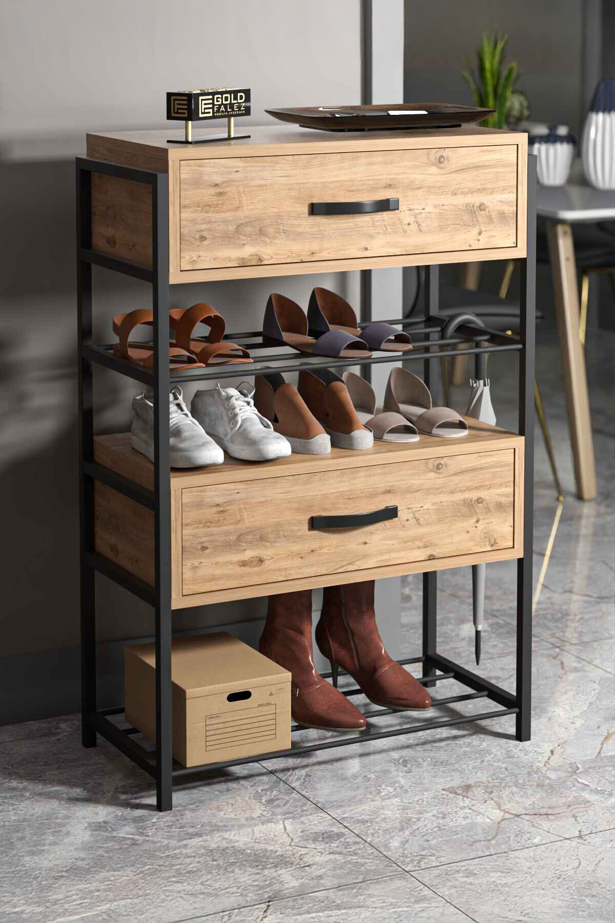 Wood-Metal 4 Shelf 2 Door Shoe Rack โ Atlantic Pine