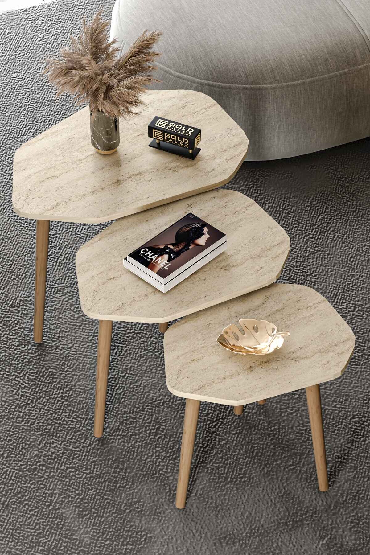 Trio 3'lü Ahşap Zigon Sehpa - 51 cm - Detay