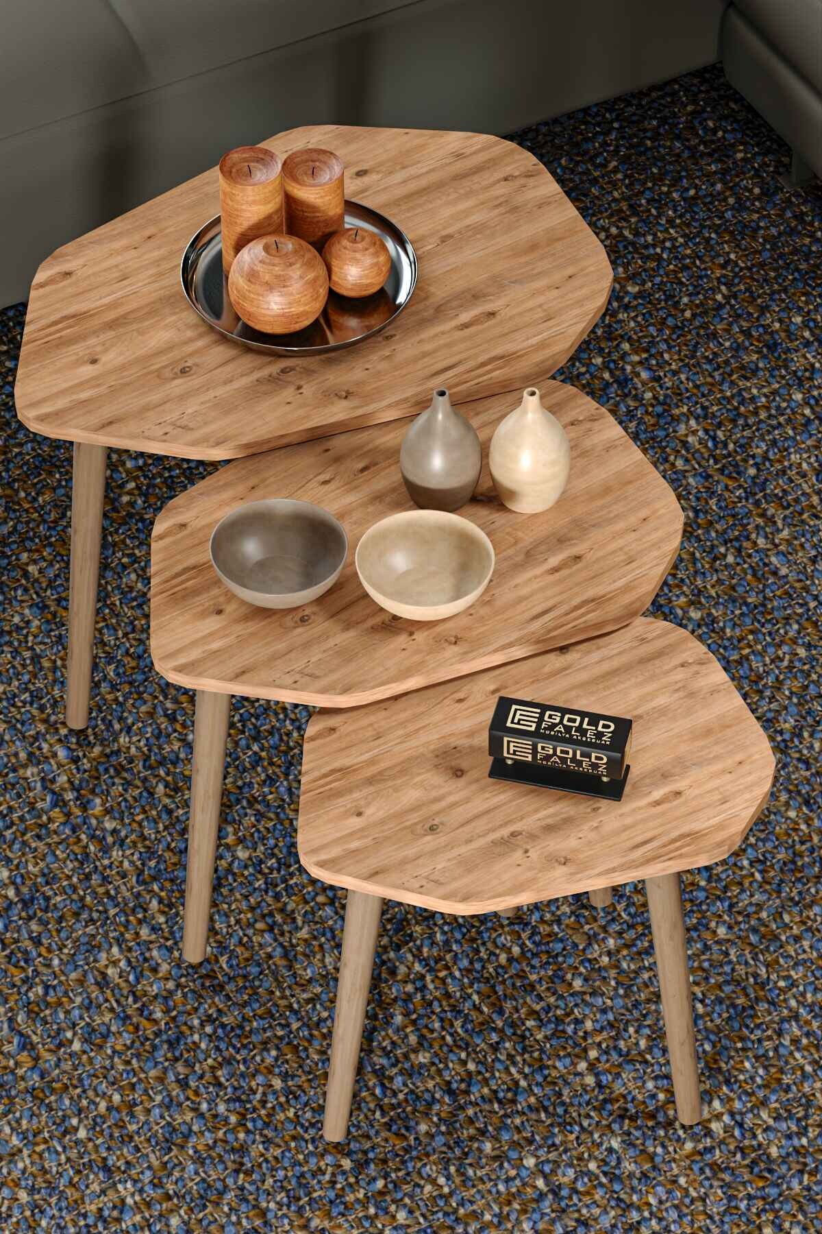 Trio 3'lü Ahşap Zigon Sehpa - 51 cm - Detay