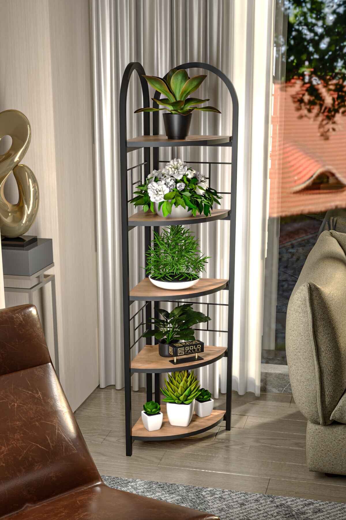 Bohem 5 Raflı Köşe Çiçeklik - 150 cm - Farklı Açı