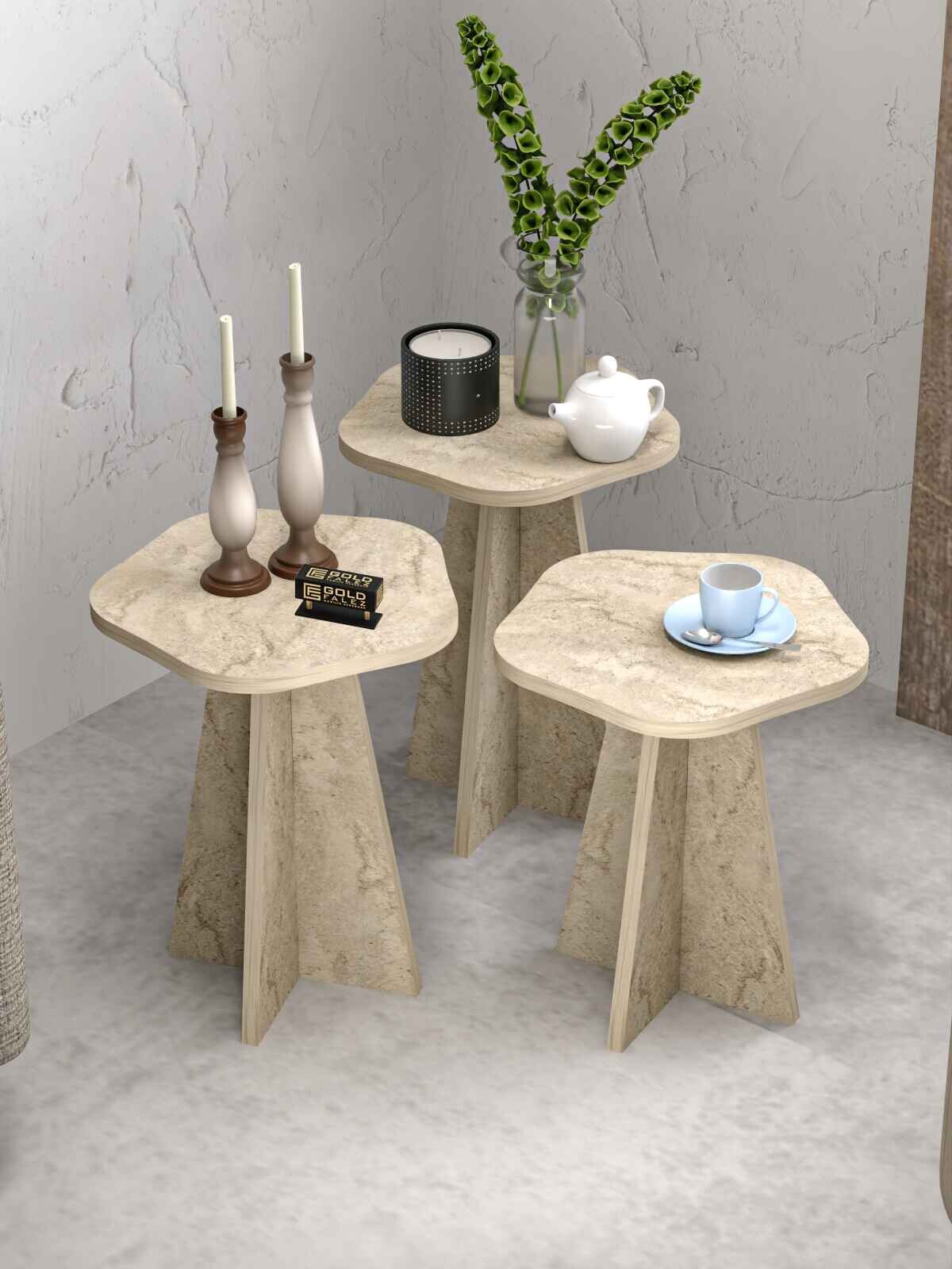 Flower Zigzag Side Table — Traverten