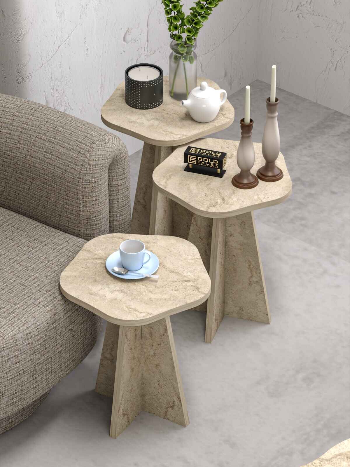 Flower Zigzag Side Table — Traverten