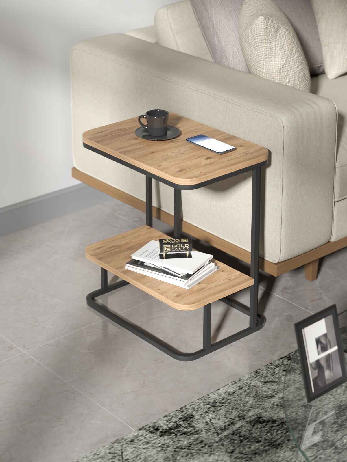 2 Katlı Koltuk Sehpası Yan Sehpa - 50x35x55 cm - Detay