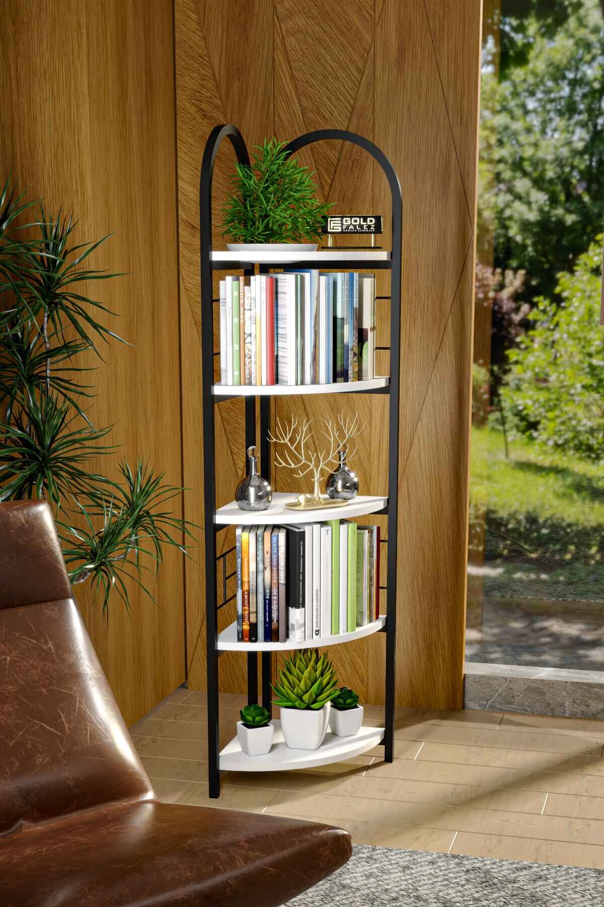 Bohemian Corner Bookcase with 5 Shelves — Atlantic Pine