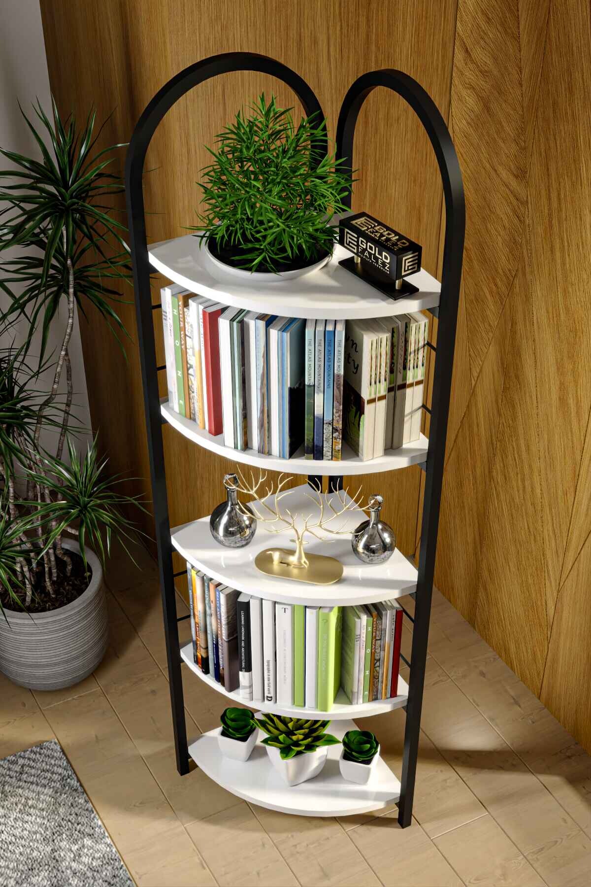 Bohem 5 Raflı Köşe Kitaplık - 150 cm - Detay