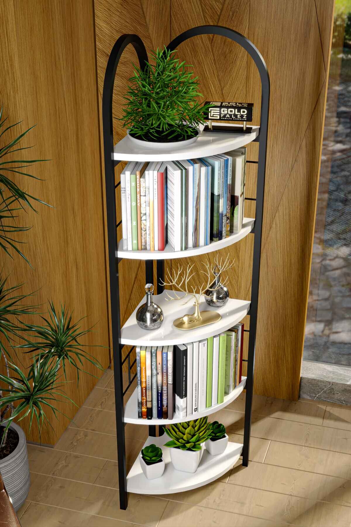 Bohem 5 Raflı Köşe Kitaplık - 150 cm - Farklı Açı