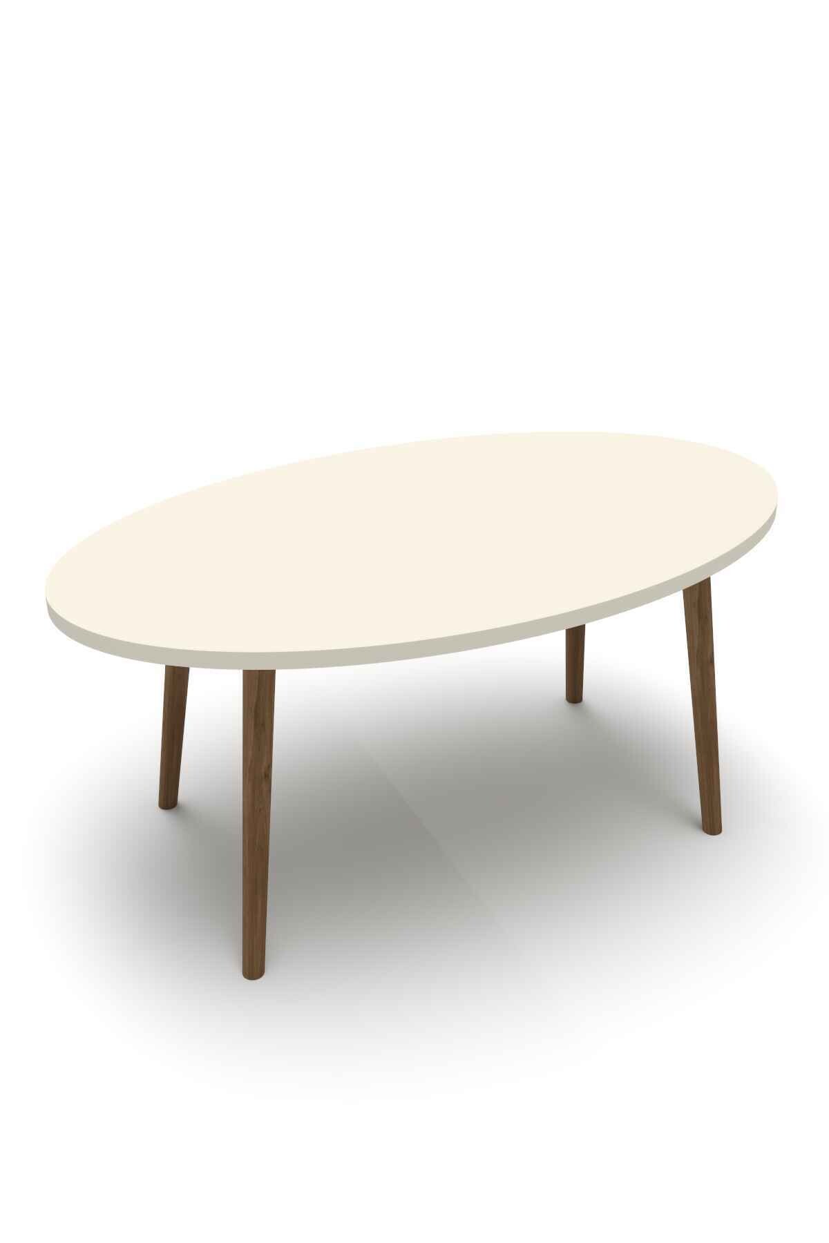 Wooden Centre Coffee Table Ellipse — Cream