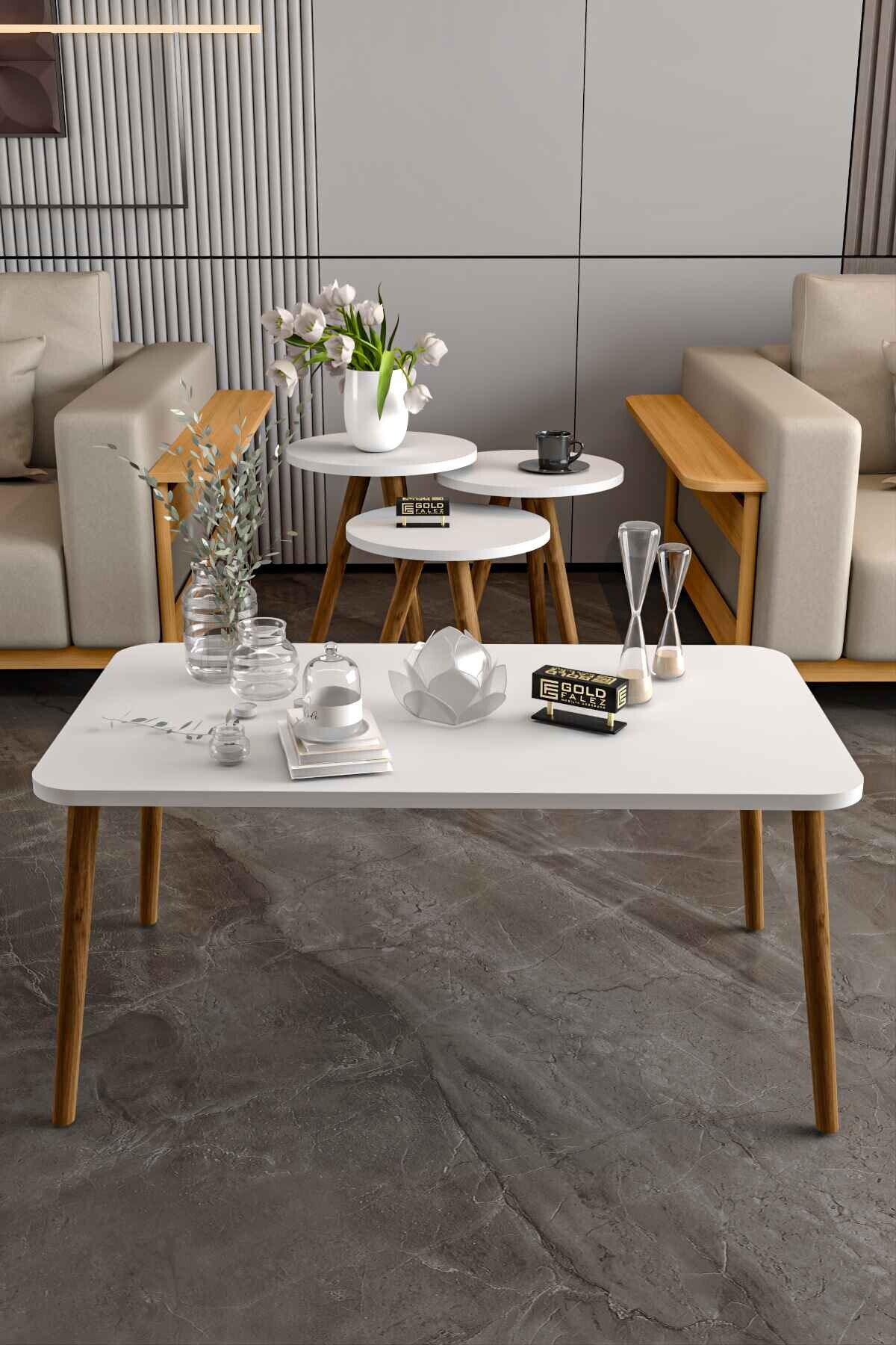 Square Lathe Zigon Centre Coffee Table Set — White