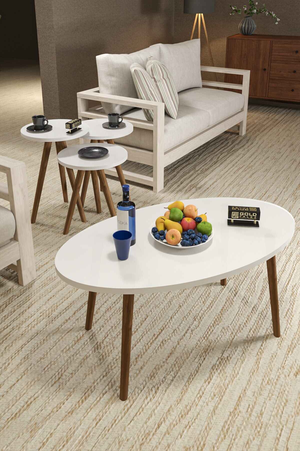 Ellipse Wooden Zigon Centre Coffee Table Set