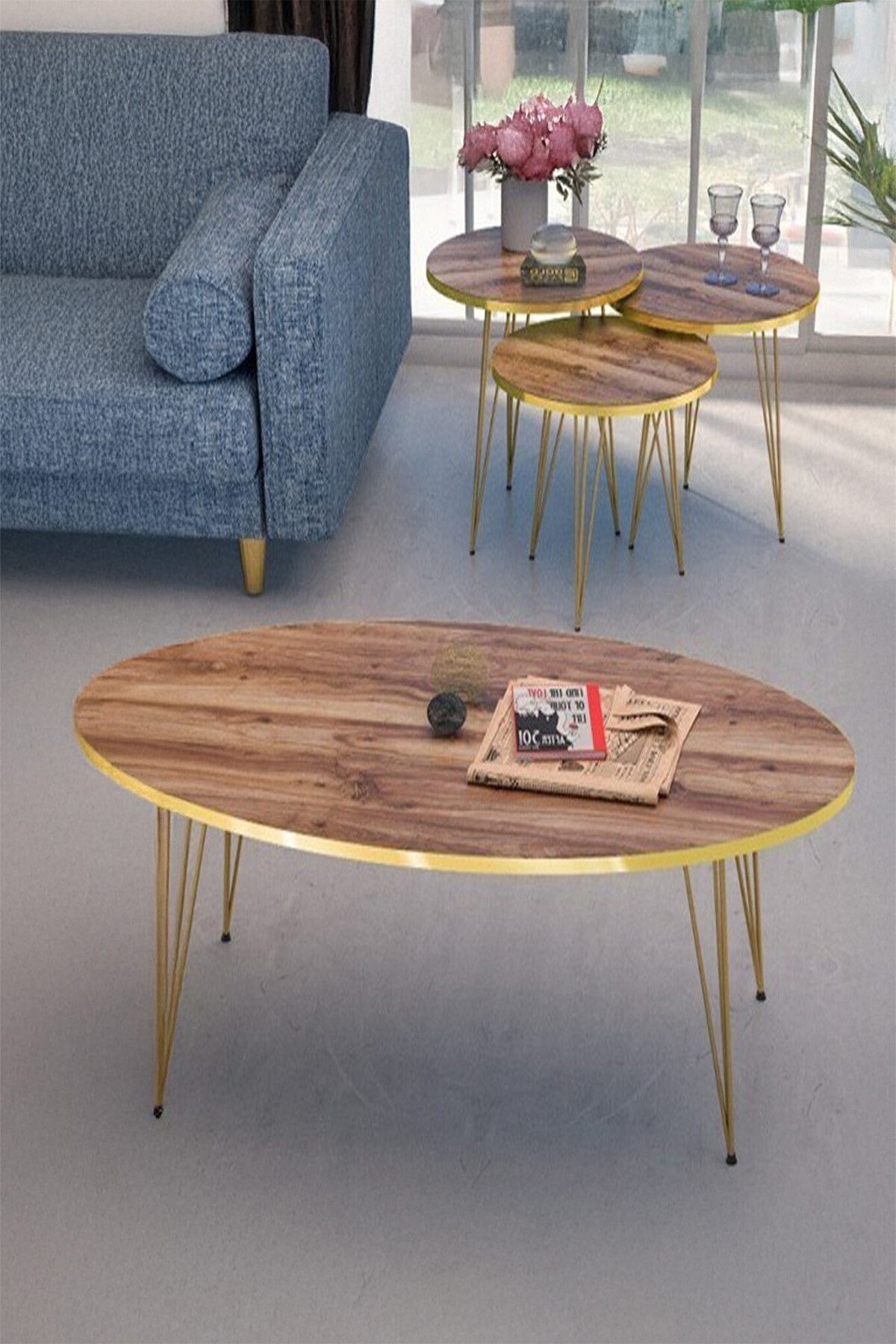 Gold Wire Zigon Coffee Table Set Ellipse