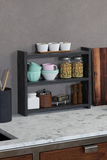 3-Shelf Countertop Kitchen & Bathroom Organiser - Black Marble Effect