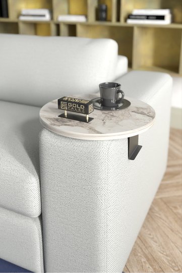 Adjustable Metal Leg Round Tray Side Table - White Marble Effect