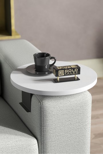 Adjustable Metal Leg Round Tray Side Table - White