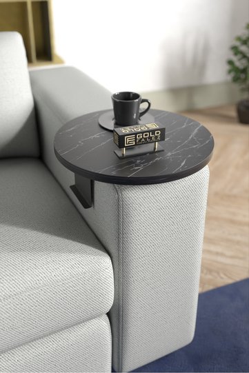 Adjustable Metal Leg Round Tray Side Table - Black Marble Effect