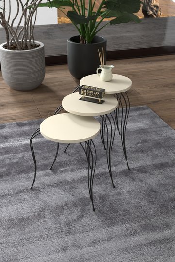 Lukens 3-Piece Round Nesting Table Set Metal Legs - Cream