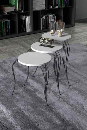 Lukens 3-Piece Round Nesting Table Set Metal Legs - White