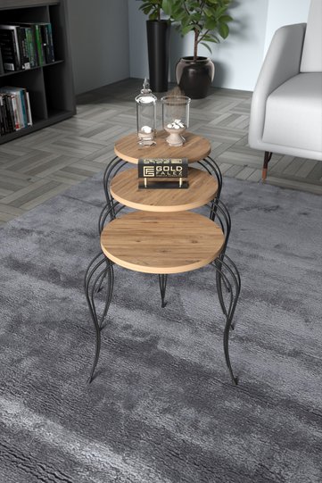 Lukens 3-Piece Round Nesting Table Set Metal Legs - Atlantic Pine