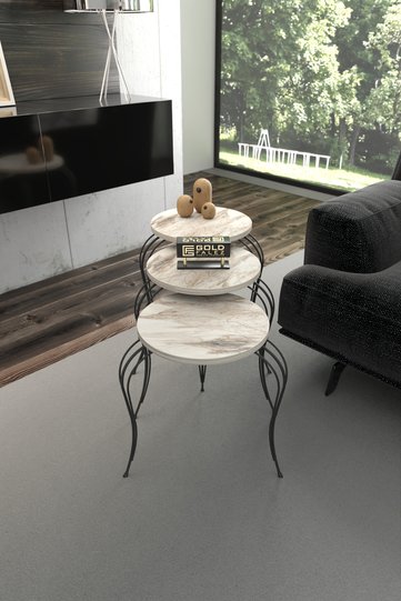 Lukens 3-Piece Round Nesting Table Set Metal Legs - White Marble Effect