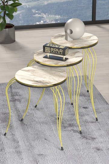 Lukens Gold 3-Piece Round Nesting Table Set - Two-Tone Efes