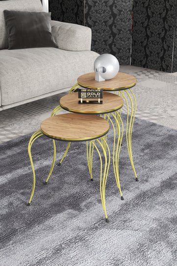 Lukens Gold 3-Piece Round Nesting Table Set - Two-Tone Atlantic Pine